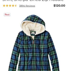 Women’s LL Bean Plaid Flannel Sherpa-Lined Zip Hoodie